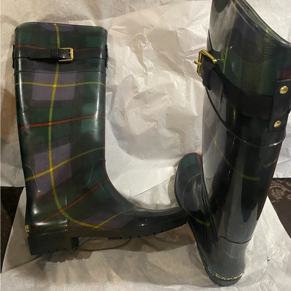 Ralph Lauren Rossalyn II Knee-High Rainboots – Black Watch Green Plaid - Picture 2 of 3